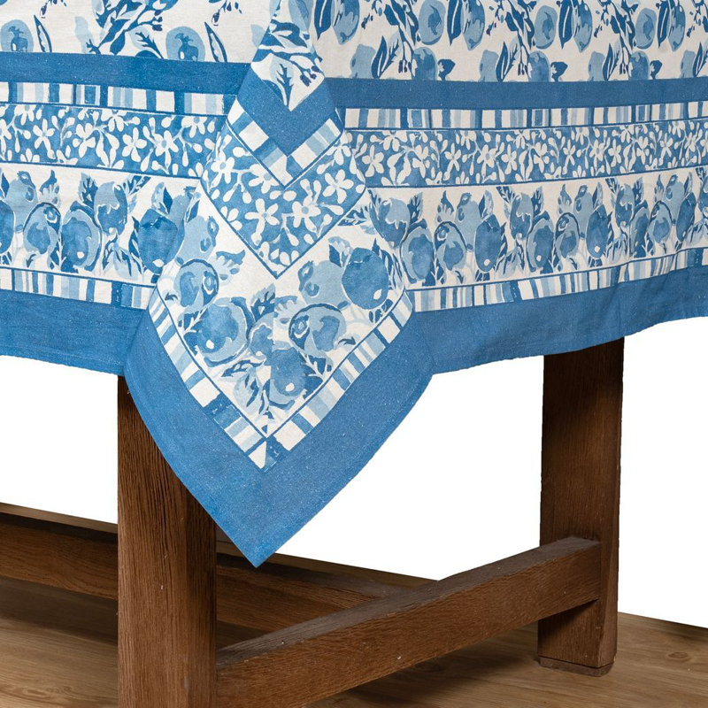 Citron Handmade Floral Tablecloth, 71" Square, Blue