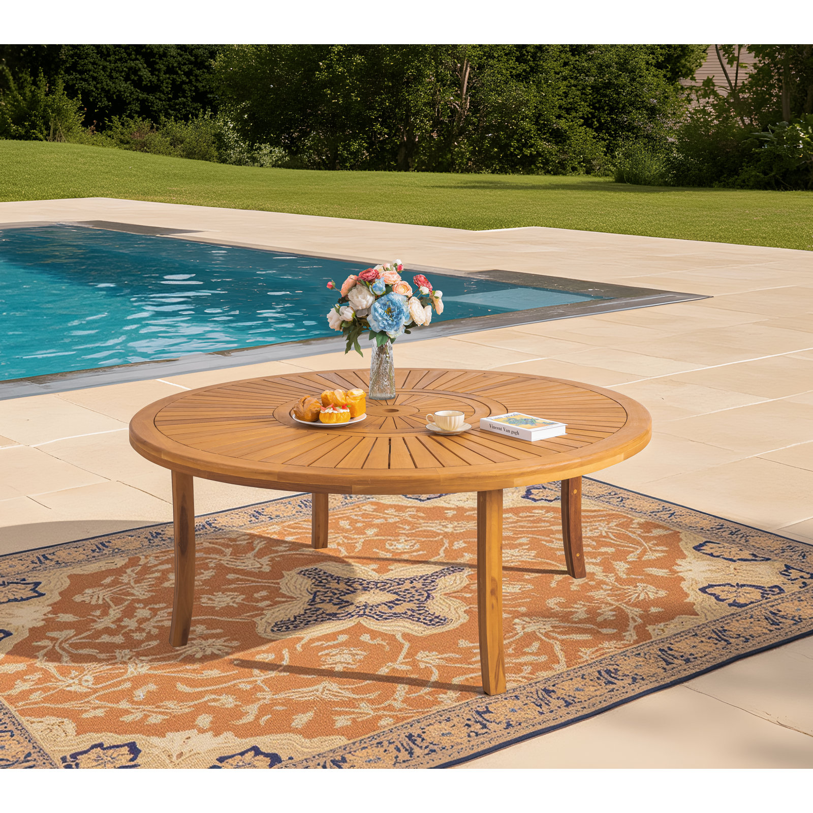 Ross Acacia Patio Dining Set, 29.5" H x 70" W, 8