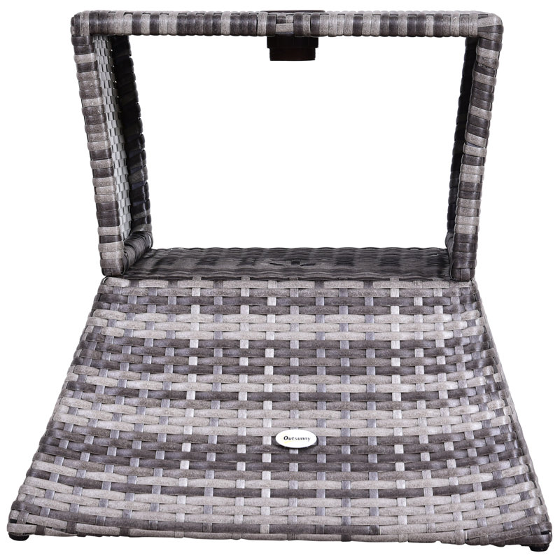 Bela Rattan Wicker Side Table with Umbrella Hole, 2 Tier Storage Shelf for All Weather for Outdoor, Patio, Garden, Backyard