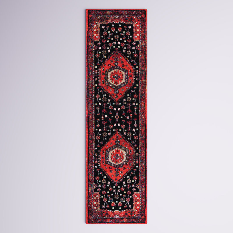 Chavis Oriental Red/Black Area Rug, Runner 2'3" x 8'