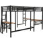 Lit mezzanine simple en métal avec deux bureaux de production de musique intégrés, noir - Taille de création sonore - Fabrication de motifs artisanaux