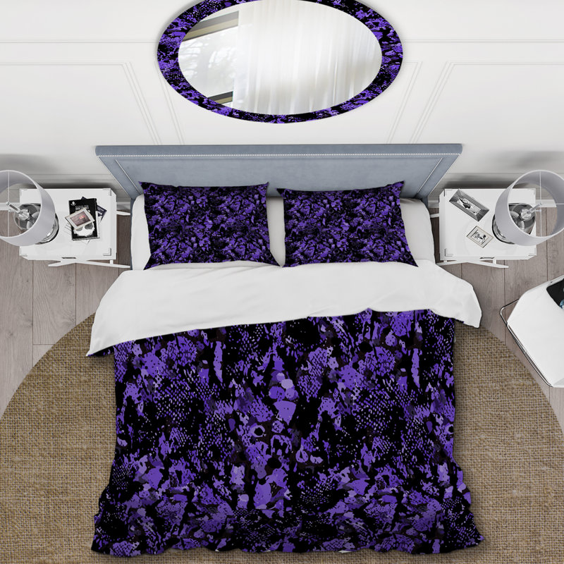 Ensemble de housse de couette en microfibre mauve / noir 3 pièces, Housse de couette pour grand lit et 2 taies décor