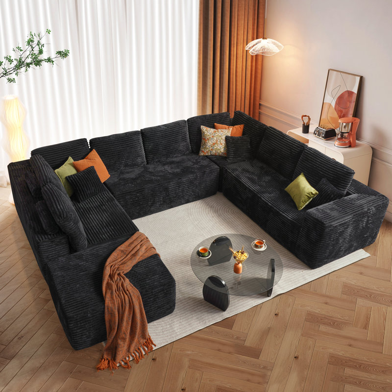 Canapé modulaire tapissier Billie, Velours côtelé noir / coton