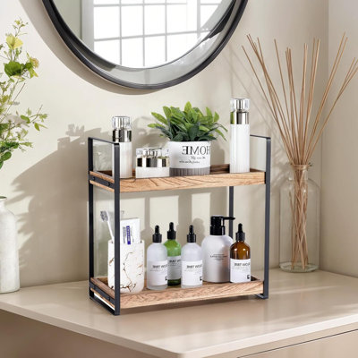 Organisateur de comptoir de salle de bain et rangement - Organisateur de comptoir de cuisine pour lavabo de salle de bain et bar à café, tablette de meuble-lavabo à 2 niveaux pour décor de salle de bain