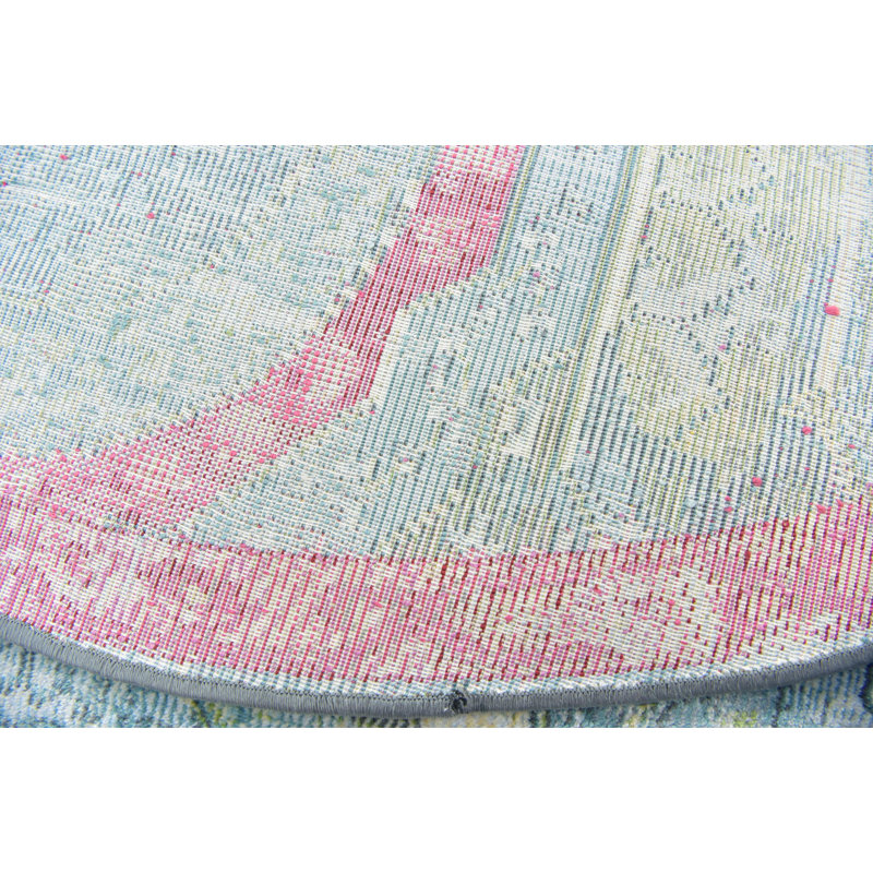 Tapis rose Folmar, Turquoise/Pink, Rond 5 pi 5 po