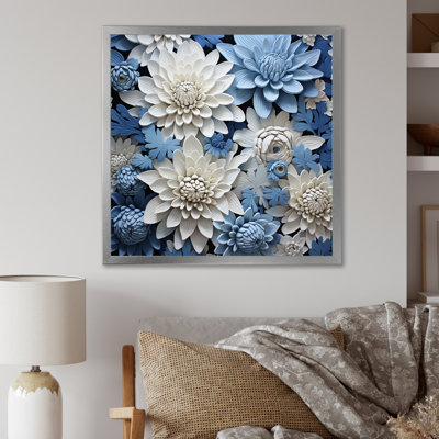 «Graceful Mums» noir et bleu pâle, reproduction d'art sur toile