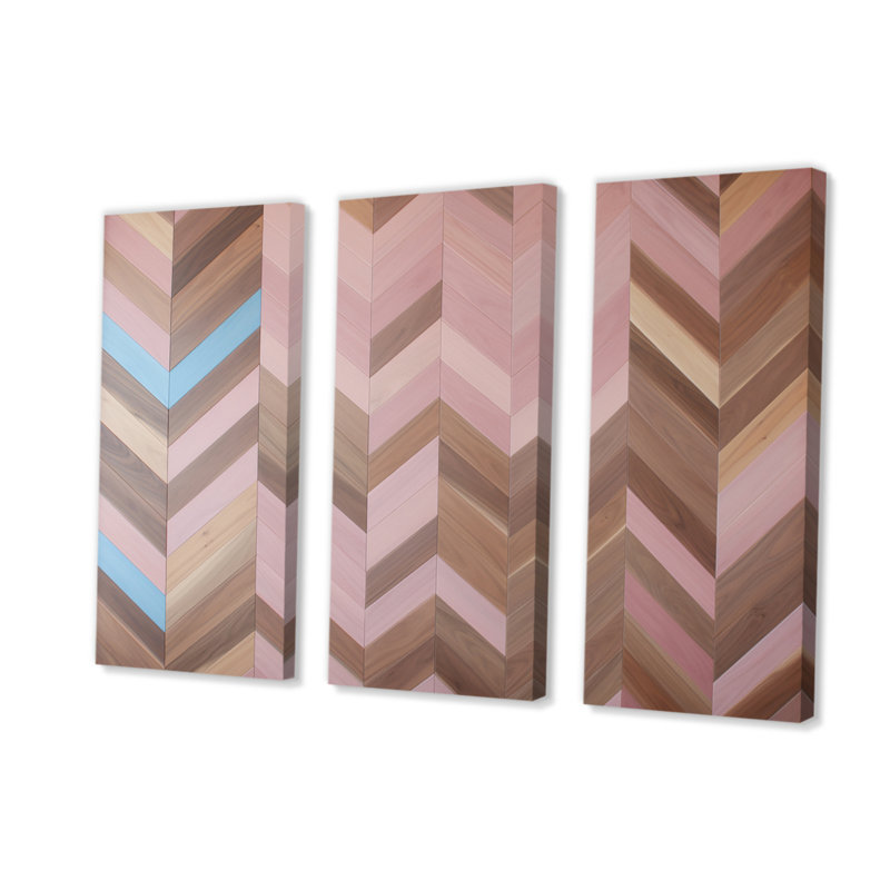 Motif rétro Mid-Century rose et brun - ensemble d'art moderne sur toile Mid-Century, H 32 po x l 48 po x P 1 po