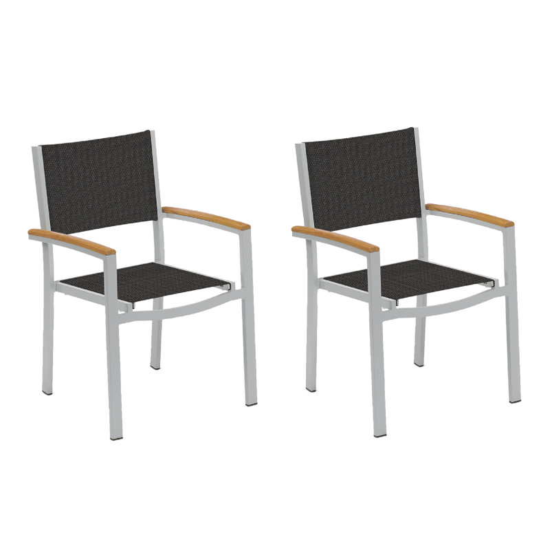 Travira Stacking Patio Dining Chair, Tekwood Natural, Flint, Ninja Black Basketweave