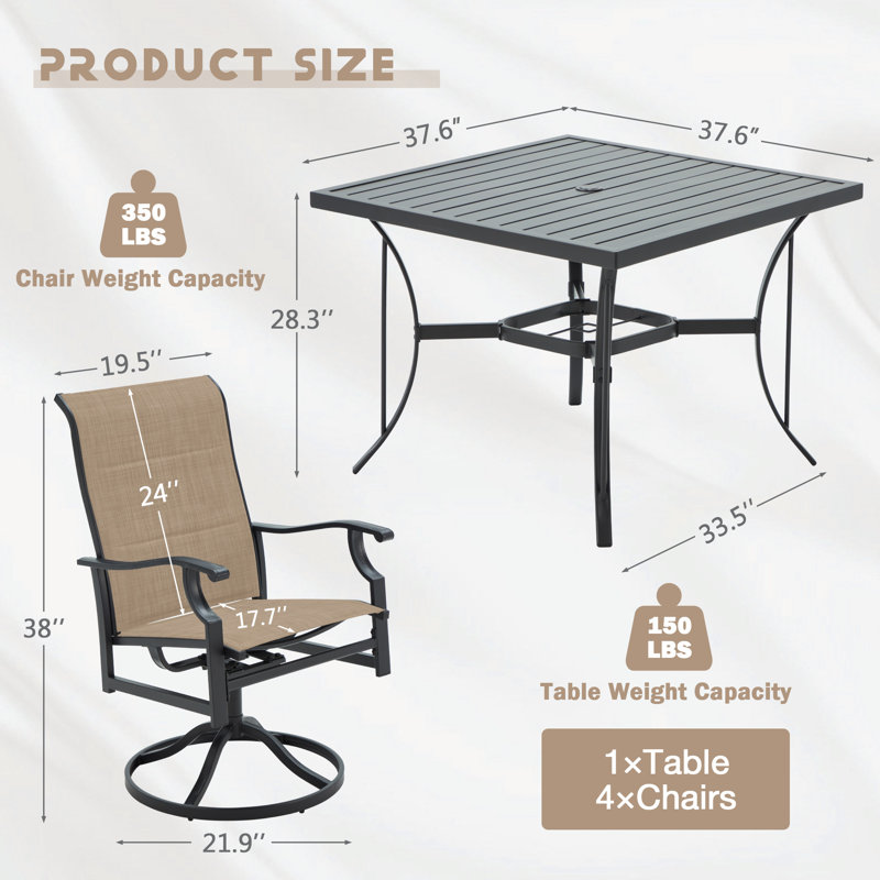 EROMMY 4 - Person Patio Dining Set with Square Table, Brown