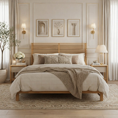 Solid Wood Bed Frame with Headboard