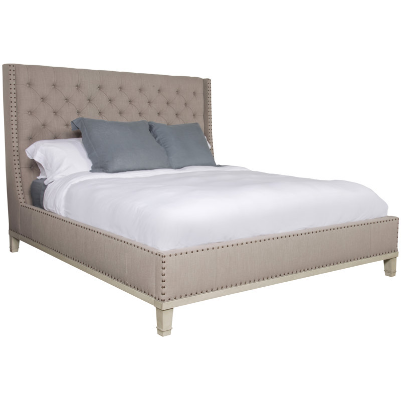 Michael Weiss King Tufted Upholstered Low Profile Panel Bed, Wrenn, Callaloo Cotton, California king