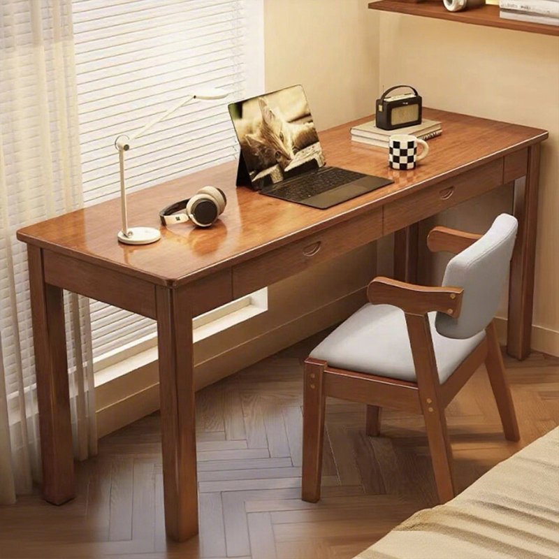 Bureau rectangulaire en bois massif brun noisette avec 2 tiroirs, H 29,53 po x l 47,24 po x P 21,65 po