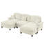 Canapé modulaire classique en U avec accoudoirs évasés, volants amovibles et pieds fuselés, revêtement en chenille, repose-pieds mobiles, blanc beige-160175722