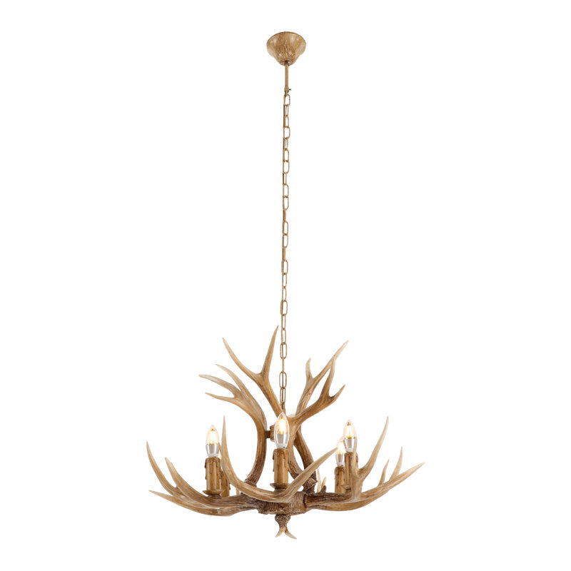 6 - Light Creative Elegant Resin Rustic Antler Chandelier Brown