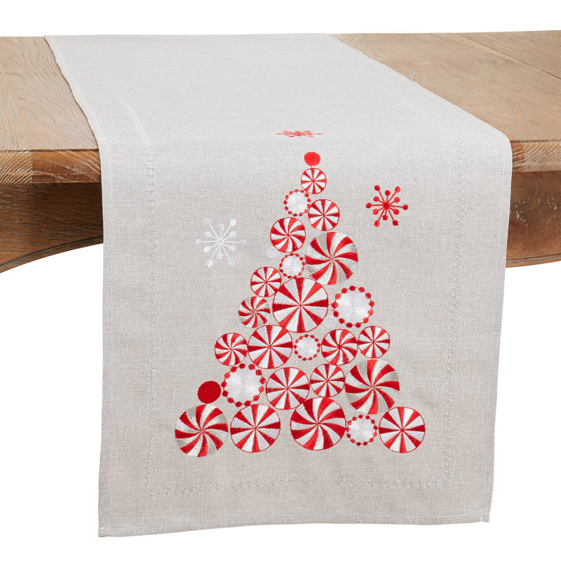 Peppermint Christmas Tree Design Polyester Table Runner