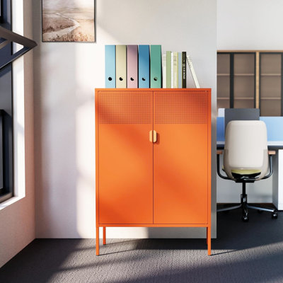Armoire en acier orange à 2 portes avec stratifiés réglables et rangement latéral pour les maisons, les bureaux et les aires de service - Matériau, pieds antidérapants, hauteur de tablette réglable: 30,84 po de profondeur, 15,31 de largeur, 47,85 de hauteur