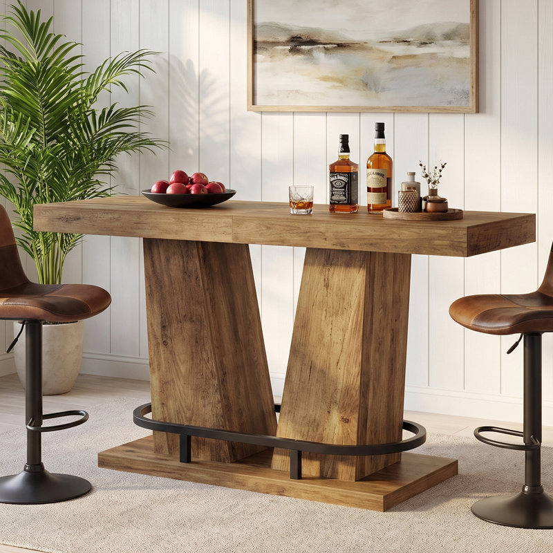 Table de bar 62,99 ", table de salle à manger rectangulaire à hauteur de comptoir avec repose-pieds en métal pour pub, bistro, cuisine et salle à manger