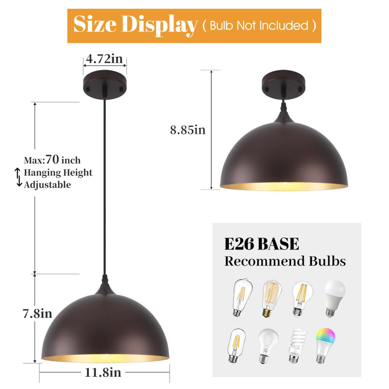 Farmhouse Pendant Light, Modern Pendant Lights Kitchen Island, Adjustable Height Dome Pendant Lights Fixtures.(Bronze/3 Pack)