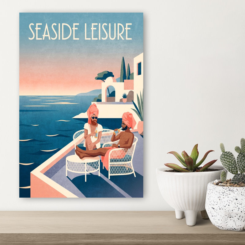 Seaside Leisure Balcony Abstract Contemporary Coastal Ocean Wall Art Print 1 Piece Wrapped Canvas Wall Art