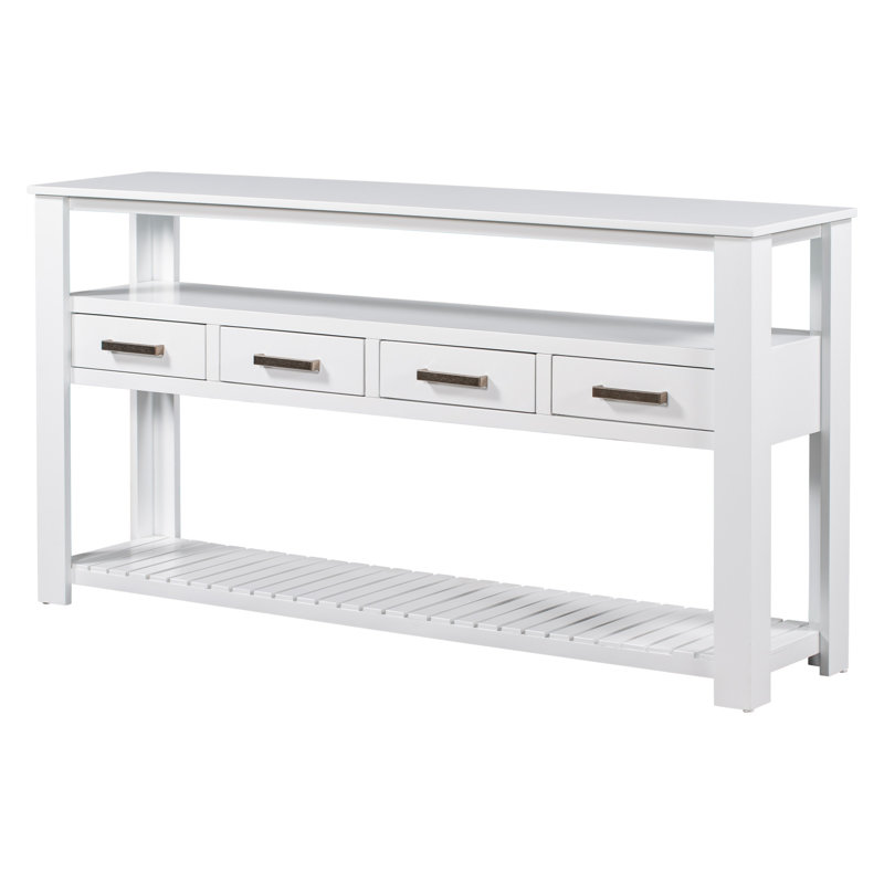 62.2'' Large Entryway Table With 4 Drawers, White