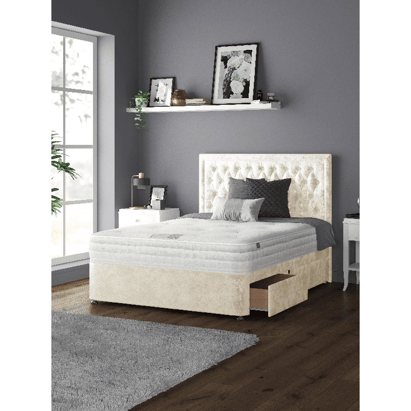 Gallego Upholstered Divan Bed, Small Double (4'), Cream, 4 Drawers