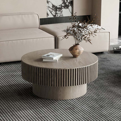Table basse 39,37 "ronde avec rangement Table de thé d'appoint moderne en placage de bois massif pour salon, chambre à coucher, appartement ou bureau
