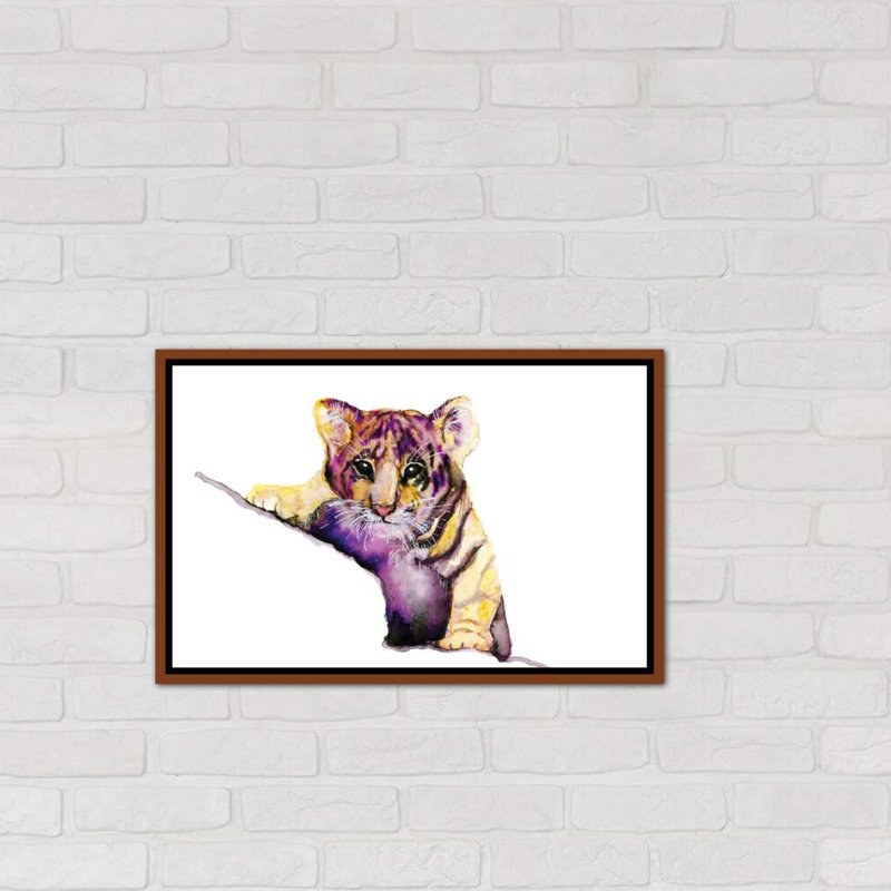 Art little tiger, H 18 po x l 26 po x P 1,5 po, Toile avec cadre en bois brun