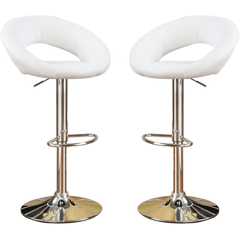Tabouret en similicuir blanc à hauteur réglable avec 2 chaises pivotantes en PVC, Blanc