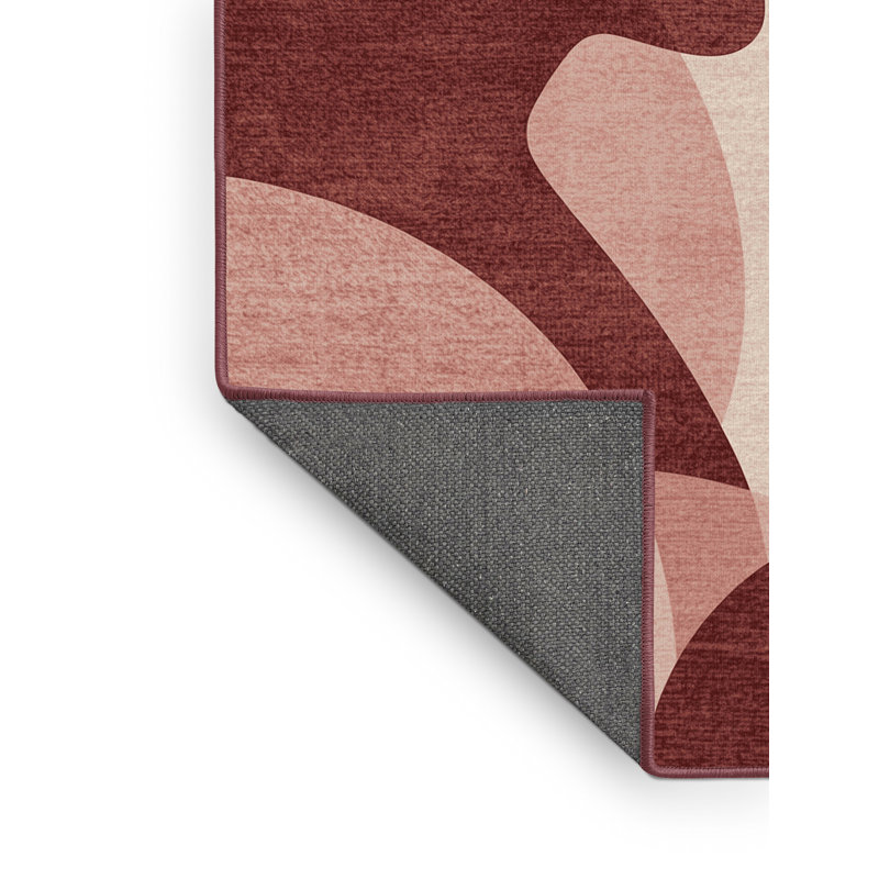 Tapis rose doux et moelleux à motif abstrait moderne et contemporain Eudy Valentines, 7 x 9