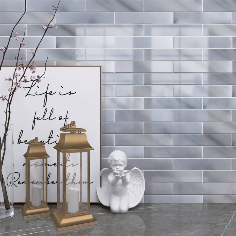 Natural 1.89 in. x 7.8 in. Subway Polished Marble Wall and Floor Tile, Crystal Gray