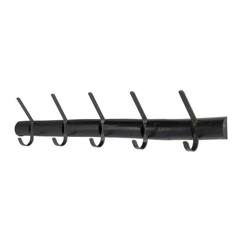 Forest Solid Wood Wall 5 - Hook Wall Mounted Coat Rack, Black