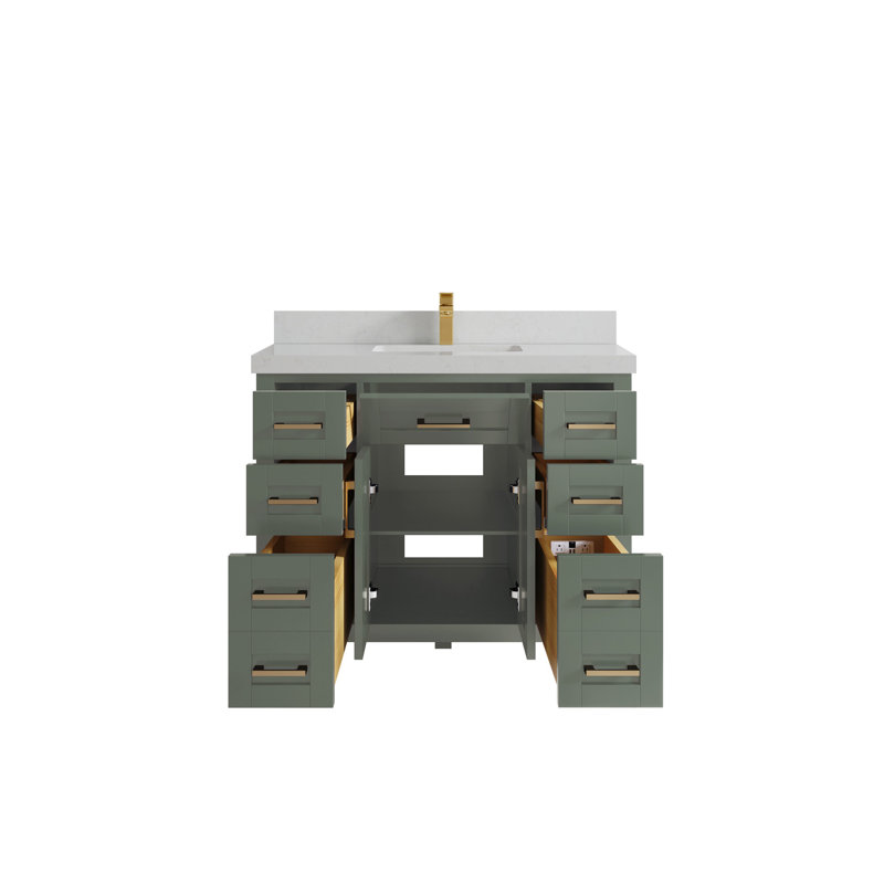Cambridge 42 In. W X 22 In. D Single Sink Bathroom Vanity In Evergreen With 2 In. Quartz, Carrara Quartz