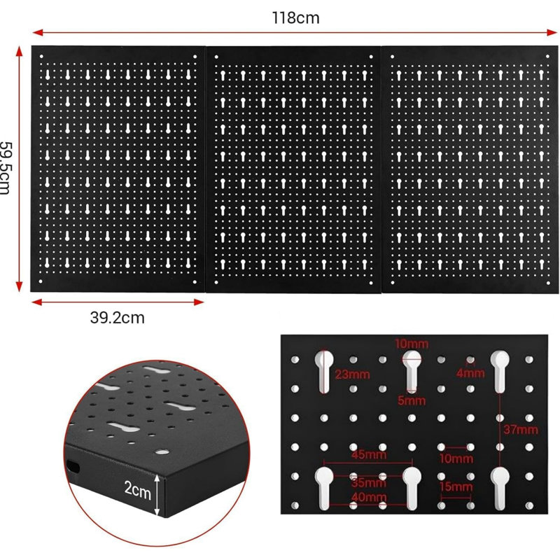 Metal Tool Wall Pegboard Set, 3 Panels Expandable Workshop Pegboard with 17-Piece Hooks & Holders, Wall Mounted Tool Storage Organiser for Workshops