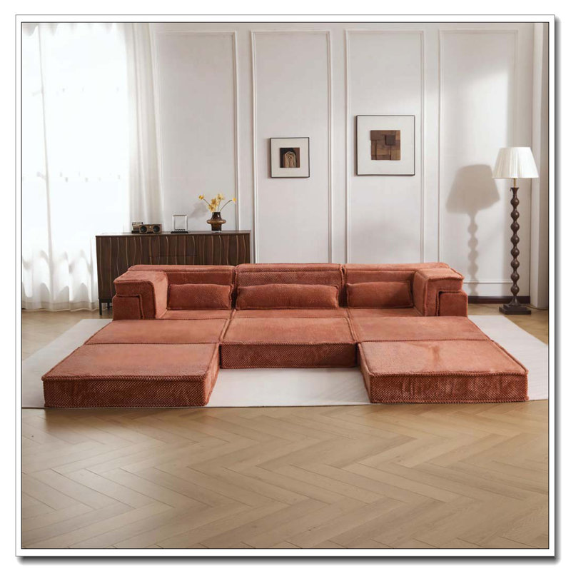 Canapé à compression Mahjong, canapé-lit à plancher convertible, canapé modulaire modulaire désossé DIY, aucun assemblage requis, tissu polaire circulaire, surdimensionné à 3 places avec 1 repose-pieds