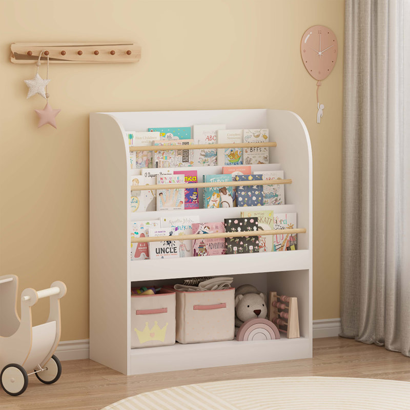 Bibliothèque pour enfants avec rangement ouvert, bibliothèque pour enfants orientée vers l'avant, étagère à livres en bois à plusieurs niveaux pour les tout-petits, salle de jeux, chambre à coucher ou chambre de bébé - blanc