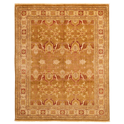 Tapis brun clair Peshawar Oushak 7 pi 9 po x 9 pi 7 po