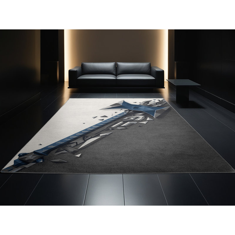 Soft Plush Dunneback Viking Axe Modern Rustic Geometric Area Rug in Grey – Grey Binding, 2x5
