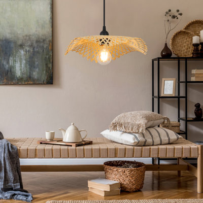 Luminaire suspendu en rotin tissé rustique en bambou avec abat-jour lustre en rotin et osier