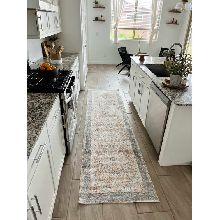 Medallion Design Performance Gray/Brown/Blue Machine Washable Area Rug