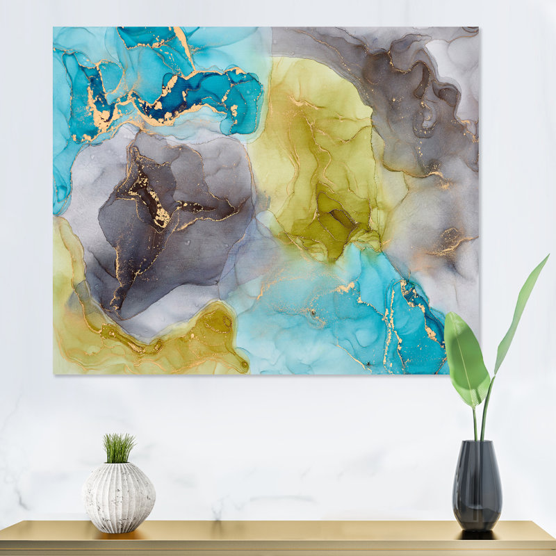 «Blue Luxury Abstract Fluid VII», peinture sur toile, Toile tendue, H 12 po x l 20 po x P 1 po