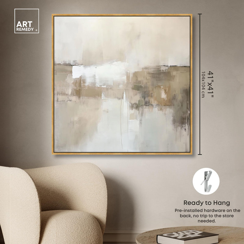 «Windswept Reverie I», toile minimaliste abstraite par Art Remedy, H 41 po x l 41 po x P 1,8 po, Cadre flottant doré