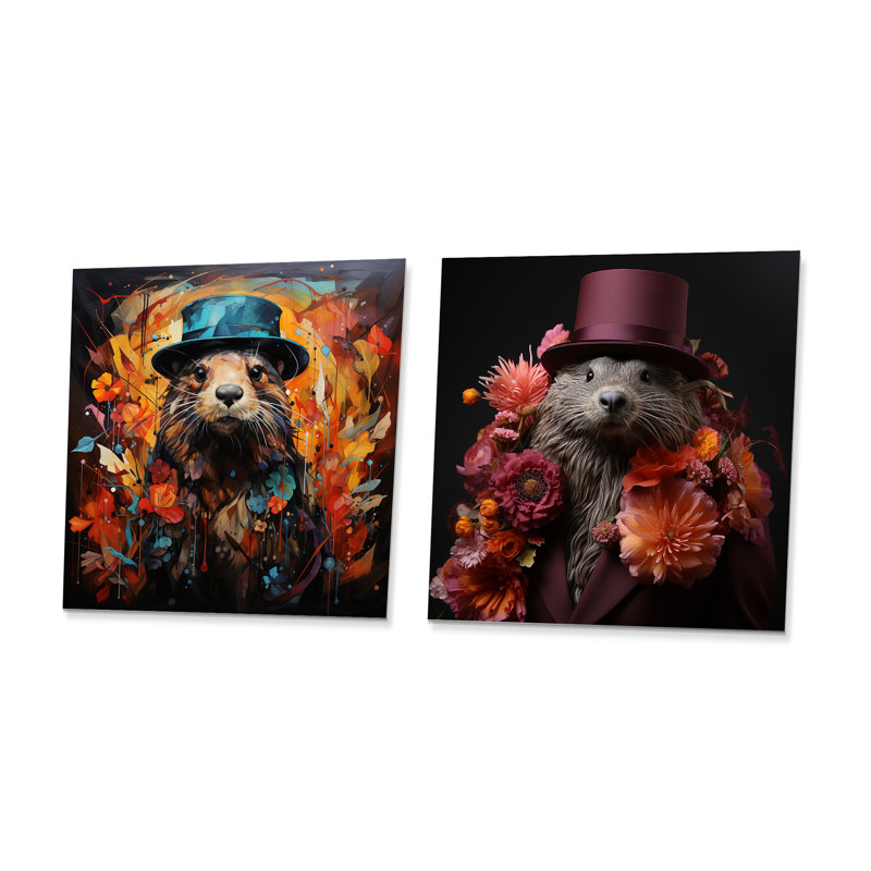 «Autumn Beaver Wonders I», ensemble de 2 reproductions d'art en métal carré, H 29 po x l 58 po