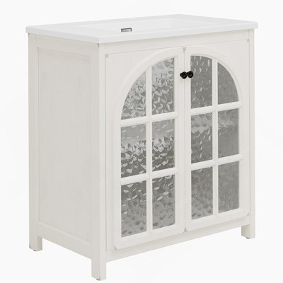 Meuble-lavabo 31 po avec lavabo en céramique, poignées en bronze et verre trempé 31 po