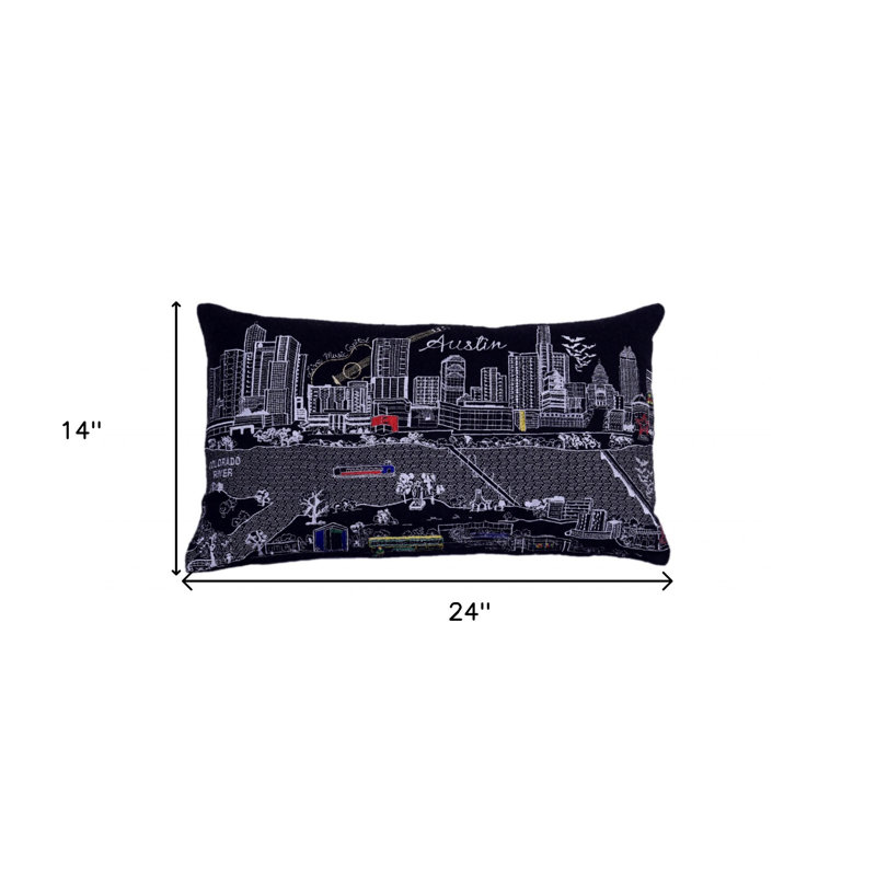 Coussin lombaire 24 po London Nighttime Skyline, Noir mat / rouge