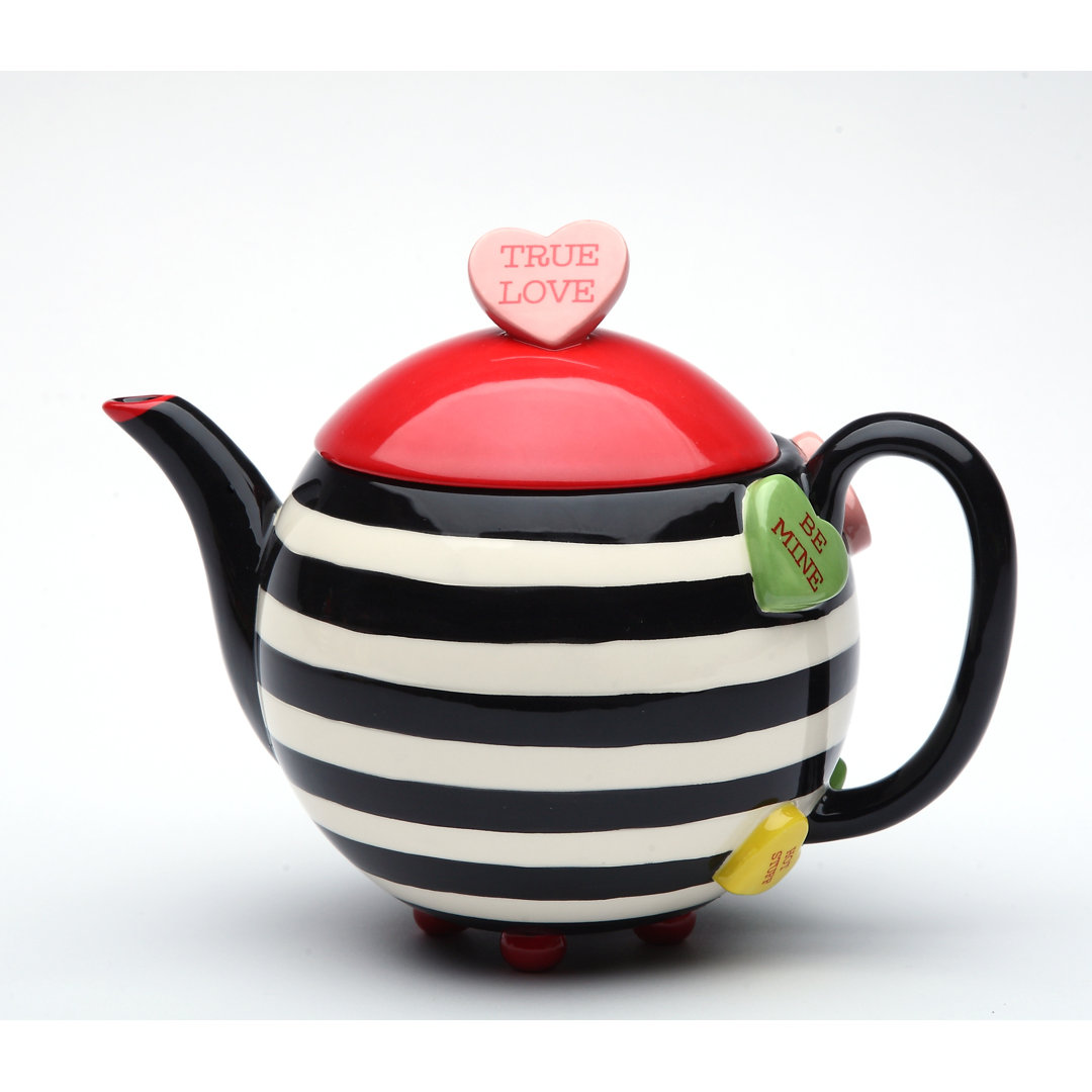 Cosmos Gifts Happy Hearts 16oz. Striped Teapot Cosmos Gifts