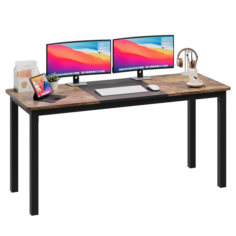 Solid Wood Top Metal Base Computer Desk, Brown