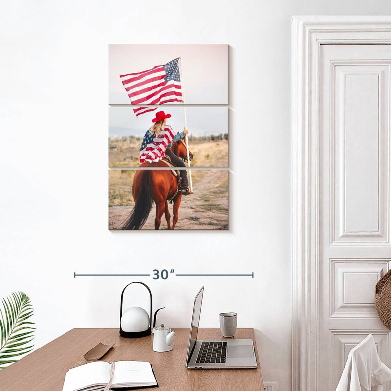 Mehar, patriotique, cow-boy à cheval, H 32 po x l 20 po