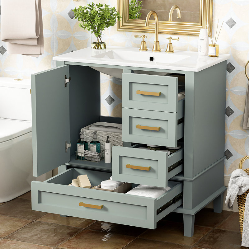 30" Bathroom Vanity , Modern Bathroom Cabinet With Sink Combo Set, Bathroom Storage Cabinet With A Soft Closing Door And 3 Drawers, Solid Wood Frame(Green)