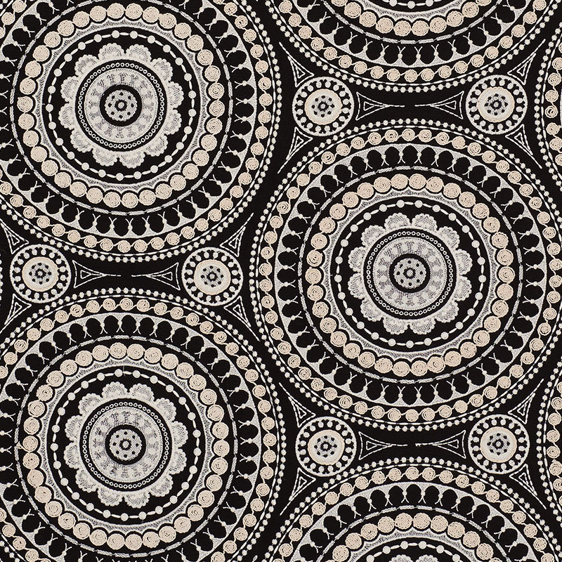Tissu de broderie Idris, Noir/Ivoire