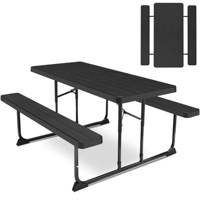 Table de pique-nique pliante d'extérieur 6 pieds Fenbeli, noir